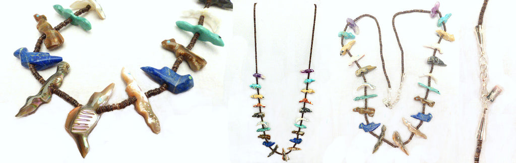 Multistone & Shell Bird Pendant Fetish Necklace by Evalena Boone  - Zuni Fetish  Jewelry - Zuni Fetish Sunshine Studio
