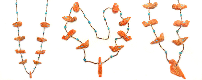 Apple Coral Eagle Pendant Fetish Necklace by Abby Quam and Clayton Panteah  - Zuni Fetish  Jewelry - Zuni Fetish Sunshine Studio