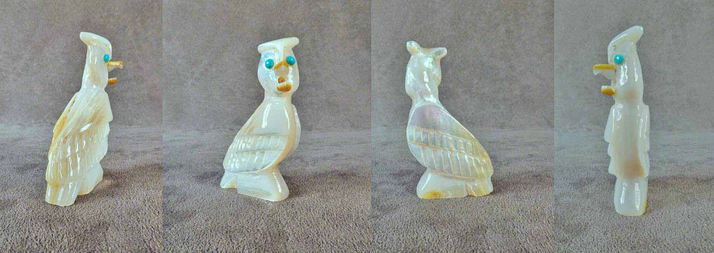 Gold-Lip Mother-of-Pearl Bird, Horned Bird, Owl by Lance Deysee  - Zuni Fetish - Zuni Fetish Sunshine Studio