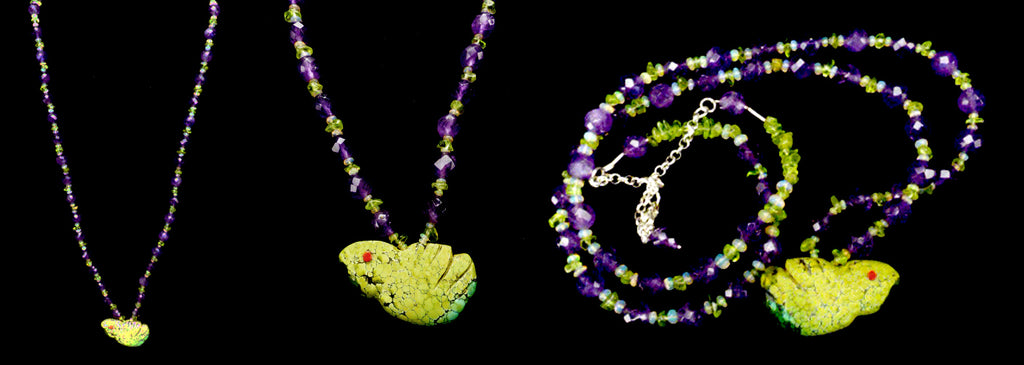 Chinese Turquoise Bird Necklace by Raymond Tsalate - Zuni Fetish  Jewelry - Zuni Fetish Sunshine Studio