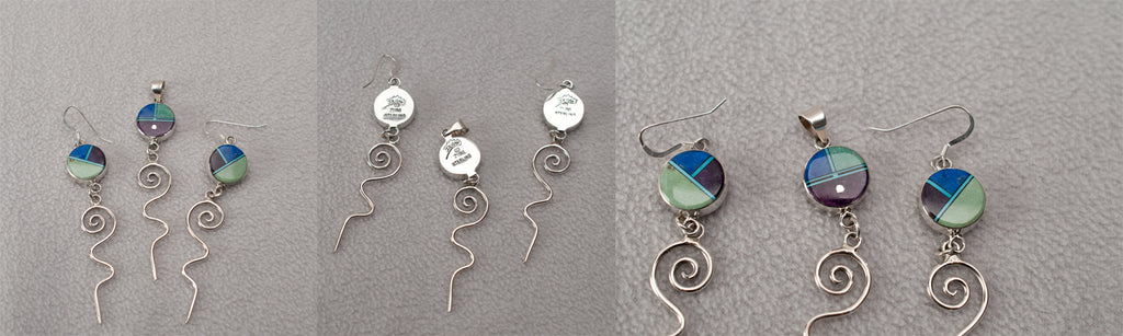 Multi-Stone Inlay Pin/Pendant/Earring set by Duran Gasper  - Zuni Fetish  Jewelry - Zuni Fetish Sunshine Studio