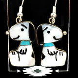 Clam Shell, Jet And Turquoise Snoopy Earrings by Sheral Comason  - Zuni Jewelry