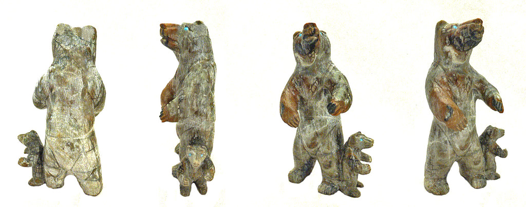 Picasso Marble Bear With Cub by Herbert Him - Zuni Fetish Sunshine Studio