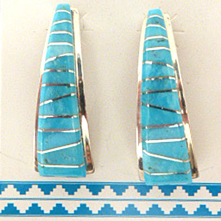 Turquoise Channel work Earrings by Darrin Tsalate  - Zuni Jewelry - Zuni Fetish Sunshine Studio