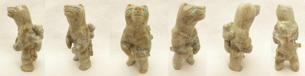 Picasso Marble Bear with Cub by Herbert Him  - Zuni Fetish - Zuni Fetish Sunshine Studio