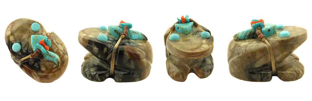 Picasso Marble Frog with Tadpole by Verla Lasiloo Jim, Deceased  - Zuni Fetish - Zuni Fetish Sunshine Studio