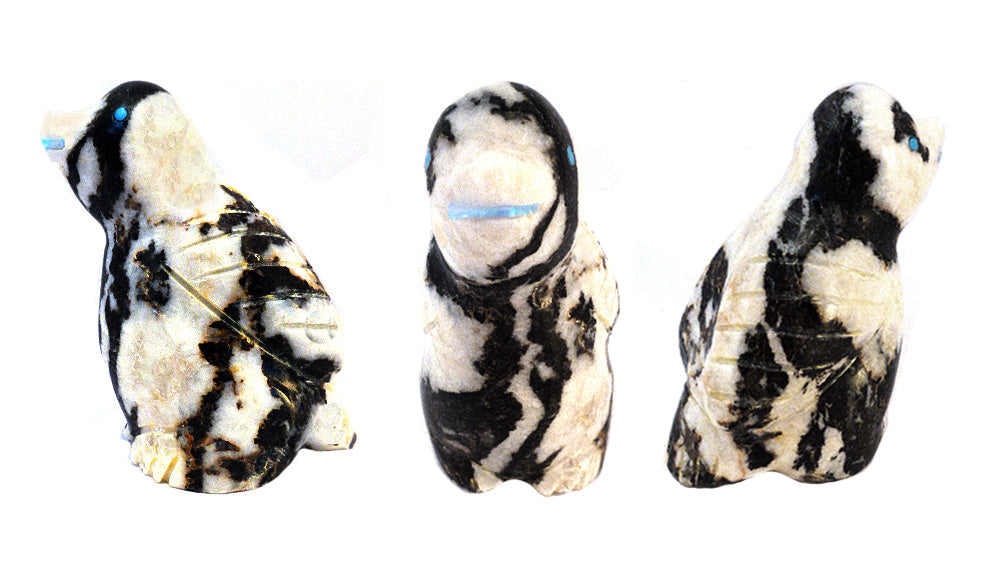 Zebra Stone Penguin  by Leland Boone and Daphne Quam - Zuni Fetish Sunshine Studio