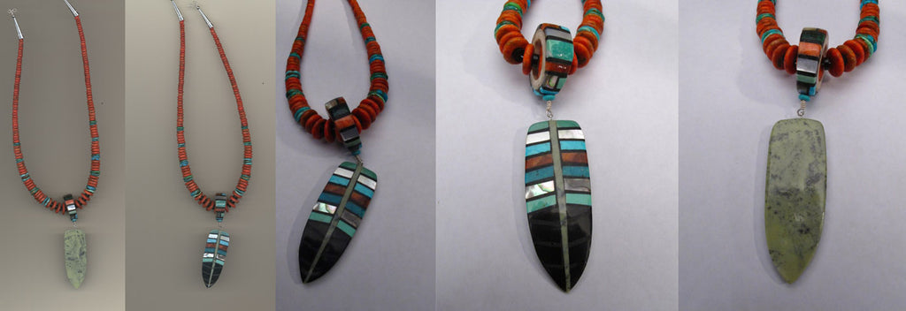 Multistone Feather Necklace by Isaiah Calabaza  - Santo Domingo Jewelry - Zuni Fetish Sunshine Studio