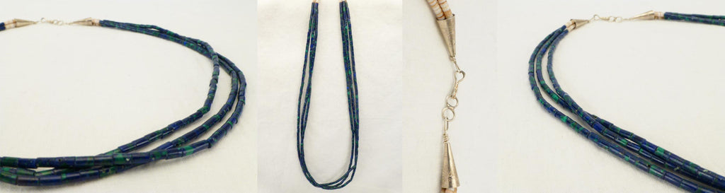 Azurite Three Strand Azurite Choker Necklace by Lita Atencio -  Santo Domingo Jewelry - Zuni Fetish Sunshine Studio
