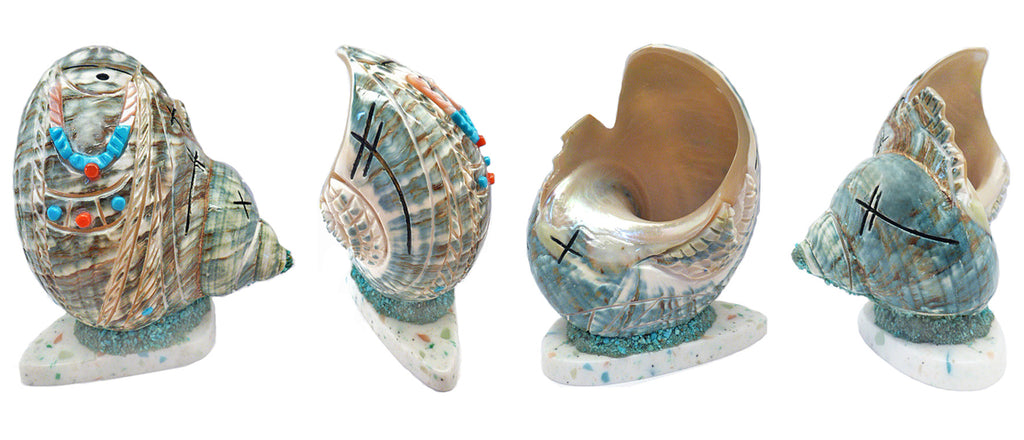 Green Snail Shell Maiden Figure by Vickie Quandelacy - Zuni Fetish Sunshine Studio