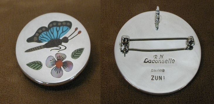 Multi-Stone Inlay Insect, Inlay Butterfly Pendant by Rudell and Nancy Laconsello  - Zuni Fetish  Jewelry - Zuni Fetish Sunshine Studio