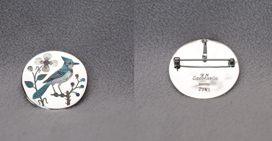 Multi-Stone Inlay Blue Jay Pendant by Rudell and Nancy Laconsello  - Zuni Fetish  Jewelry - Zuni Fetish Sunshine Studio