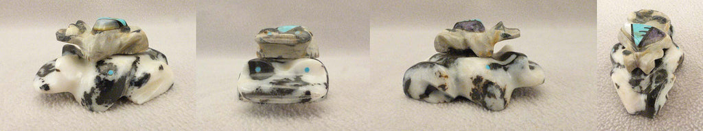 Zebra Stone Frogs by Peter Natachu, Jr., Deceased  - Zuni Fetish - Zuni Fetish Sunshine Studio