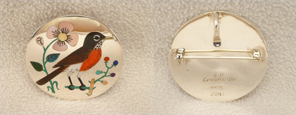 Sterling Silver / Multi-Stone Inlay Bird, Robin Pendant by Rudell and Nancy Laconsello  - Zuni Fetish  Jewelry - Zuni Fetish Sunshine Studio