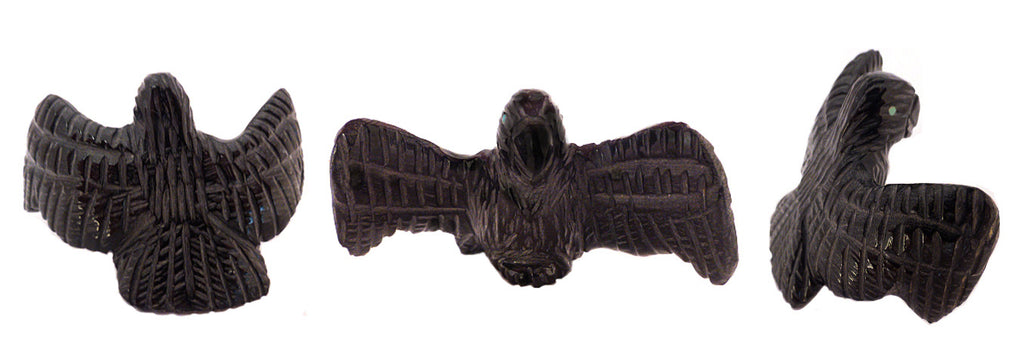 Black Marble Bird, Raven by Bryston Bowannie - Zuni Fetish Sunshine Studio