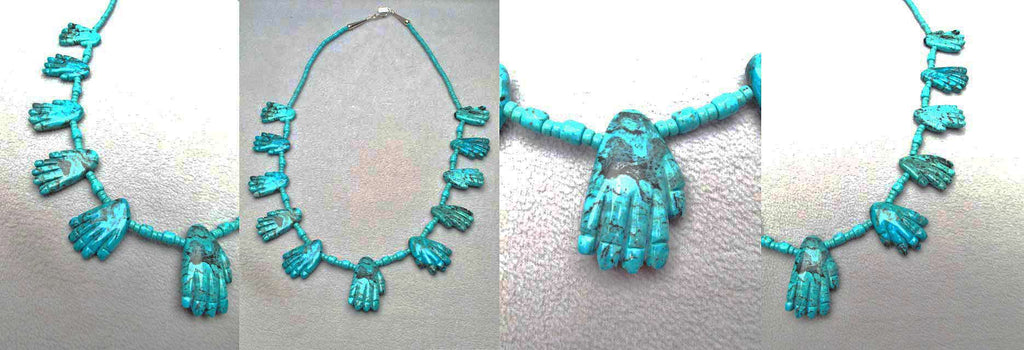 Turquoise Hand Fetish Necklace by Dinah Gasper - Zuni Fetish  Jewelry - Zuni Fetish Sunshine Studio