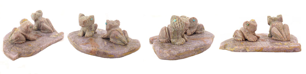Picasso Marble And Lepidolite Frogs by Kent Banteah Jr, Deceased - Zuni Fetish Sunshine Studio