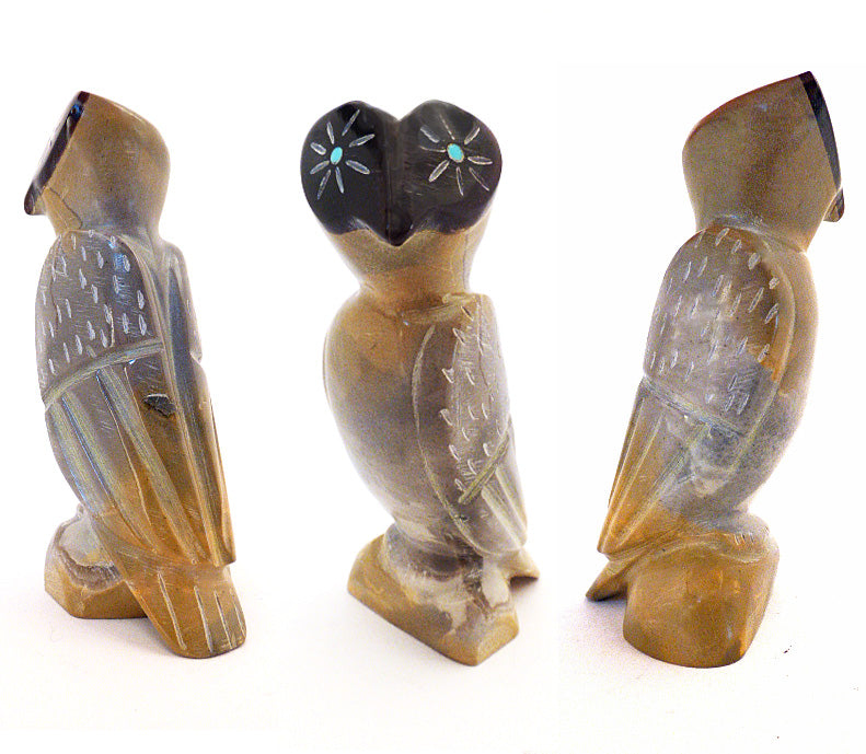 Zuni Rock (travertine) Bird, Owl by Enrike Leekya - Zuni Fetish Sunshine Studio