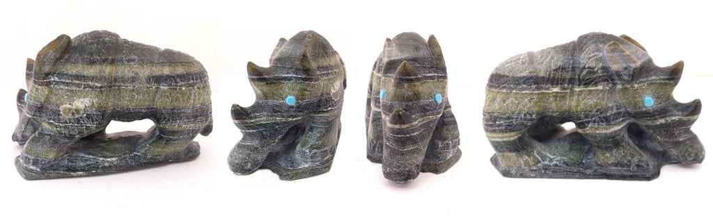 Ricolite (Serpentine) Rhinoceros  by Derrick Kaamasee - Zuni Fetish Sunshine Studio