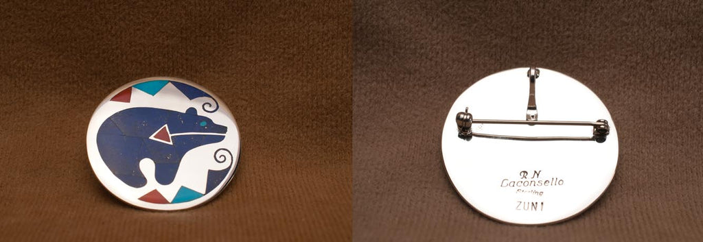 Multi-Stone Inlay Pin/Pendant by Rudell and Nancy Laconsello  - Zuni Fetish  Jewelry - Zuni Fetish Sunshine Studio