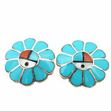Turquoise Zuni Sun Face Earrings by Birdy Soseeah  - Zuni Jewelry