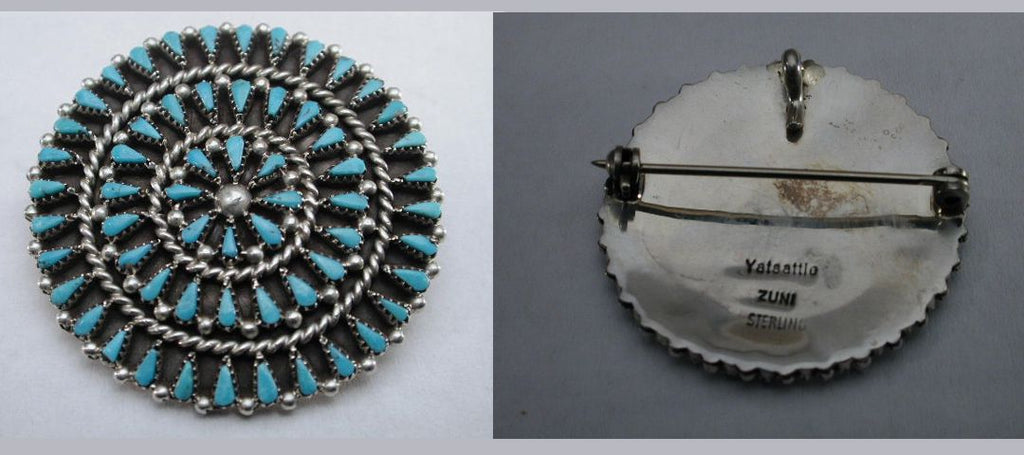 Turquoise Needlepoint by Eileen Yatsattie - Zuni Fetish Jewelry - Zuni Fetish Sunshine Studio