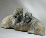 Picasso Marble Bobcat Family by Wilfred Cheama  - Zuni Fetish