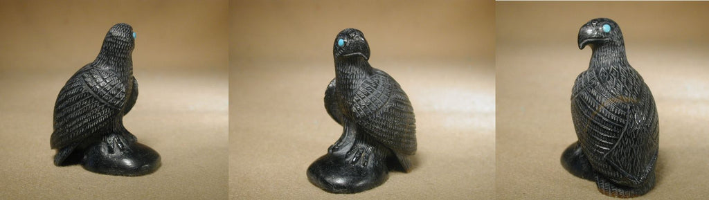 Black Marble Bird, Eagle by Fabian Cheama  - Zuni Fetish - Zuni Fetish Sunshine Studio
