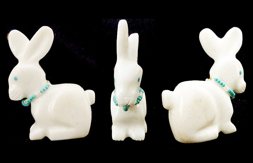 White Marble Rabbit by Andres Lementino - Zuni Fetish Sunshine Studio