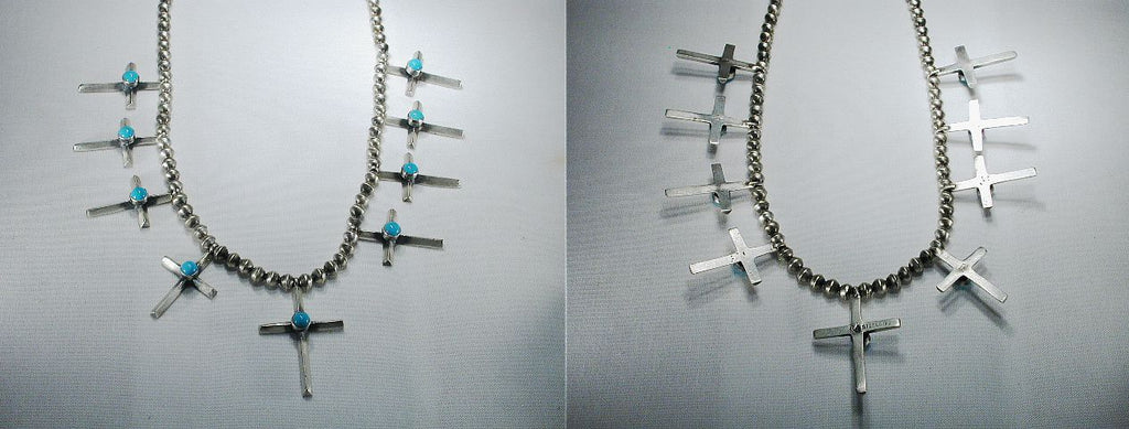 Sterling Silver/ Turquoise Cross Necklace by Robert Johnson  Jewelry - Zuni Fetish Sunshine Studio