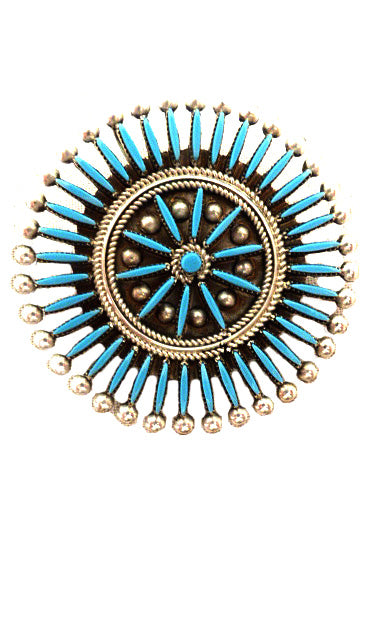 Turquoise and Sterling Silver Needle Point Pin / Pendant by Iva Booqua  - Zuni Jewelry - Zuni Fetish Sunshine Studio
